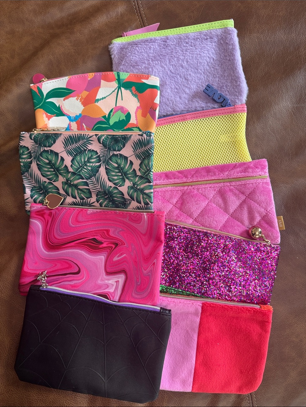 Ipsy Makeup Assorted Pink Black Tropical Bag Pouch Lot - 9pcs